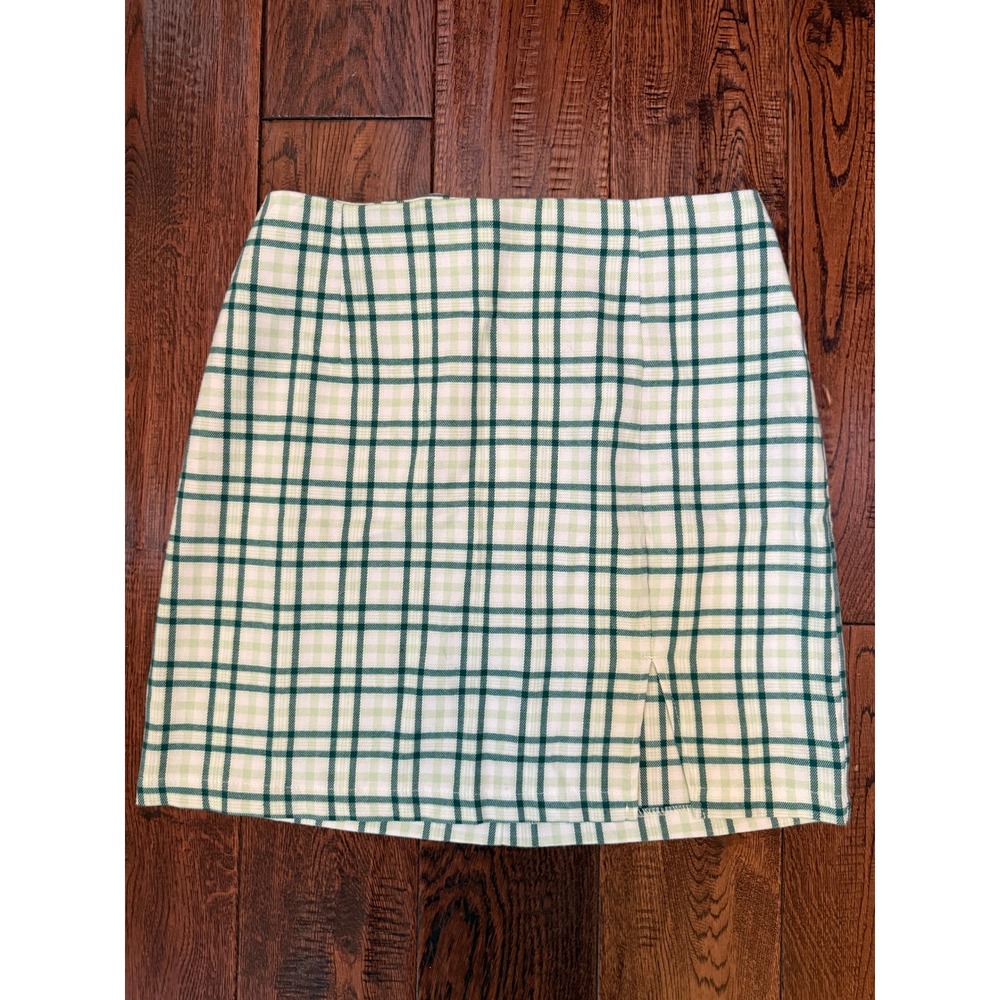 Wild Fable Green White Plaid Mini Skirt Side Slit Size 8 grunge goth